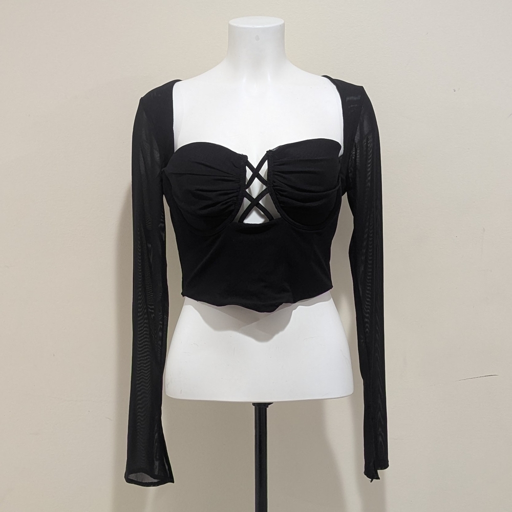 Windsor Black Mesh Sleeve Blouse